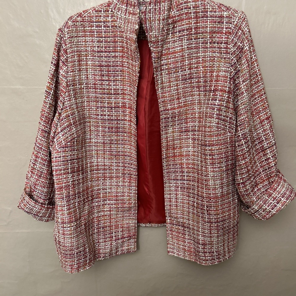 Alfred Dunner 20W Coral Tweed Look Open Front‎ Blazer 3/4 Sleeves